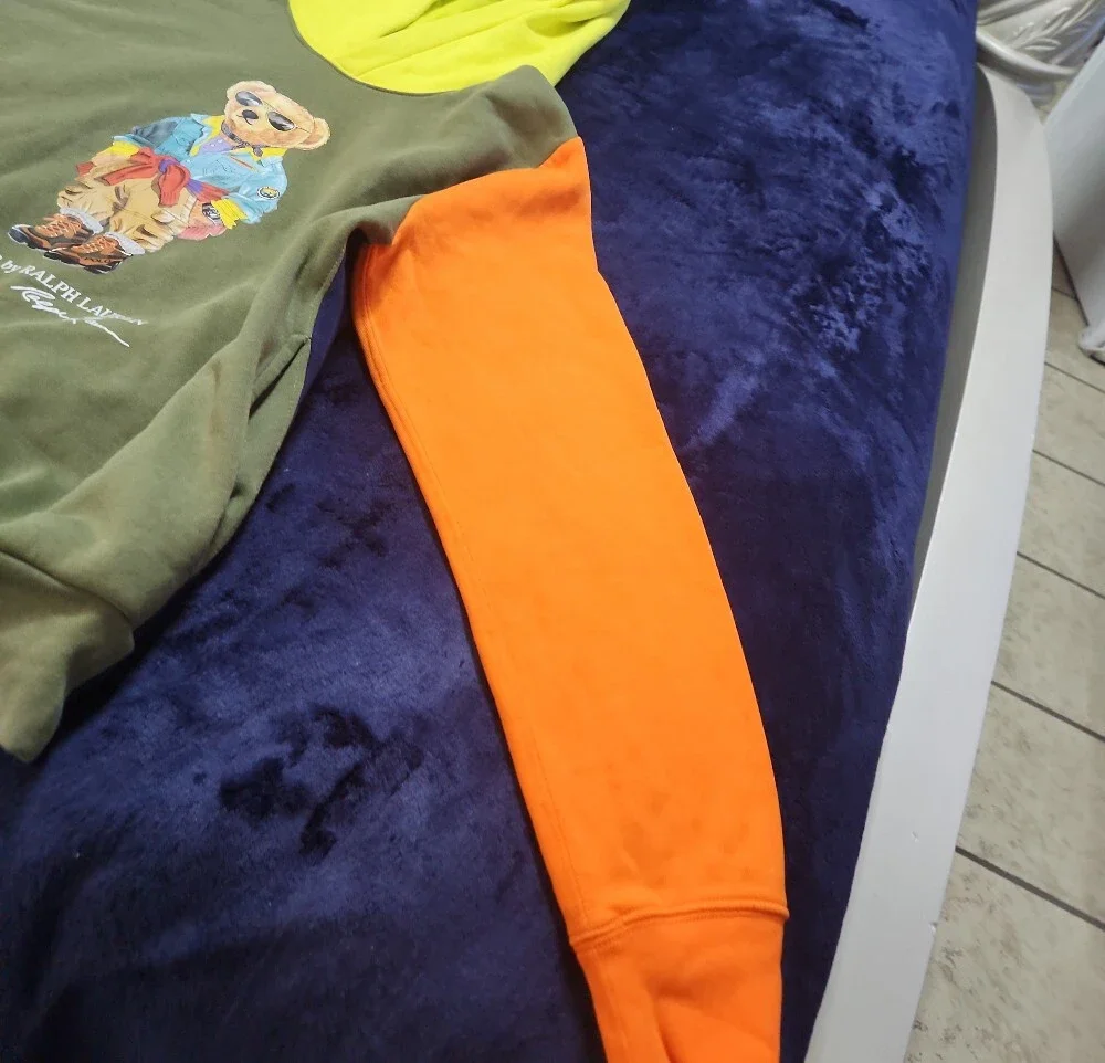 Polo by Ralph Lauren Olive Colorblock Polo Bear Hoodie with Neon Yellow Hood